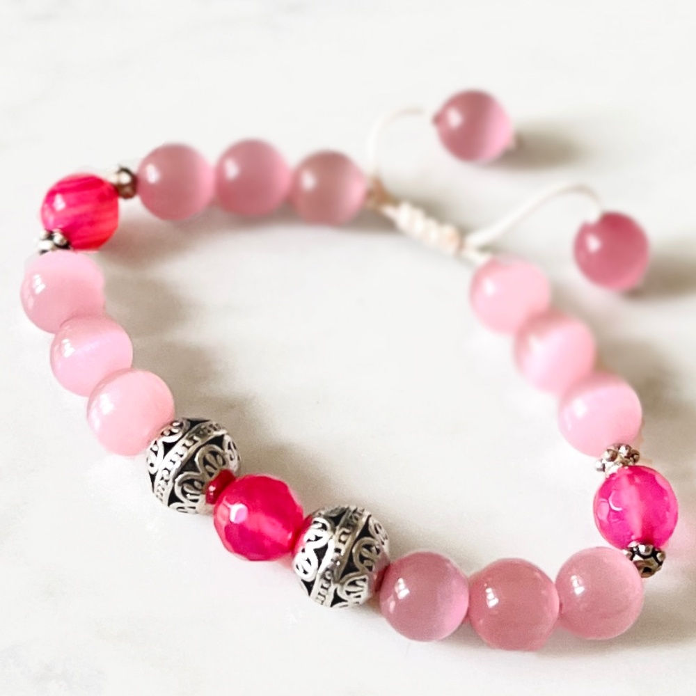Handmade Pink Natural Stone Beaded Bracelet